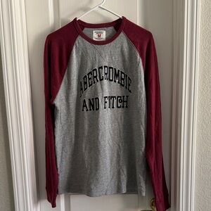 Abercrombie & Fitch Gray and Burgundy Raglan Tee